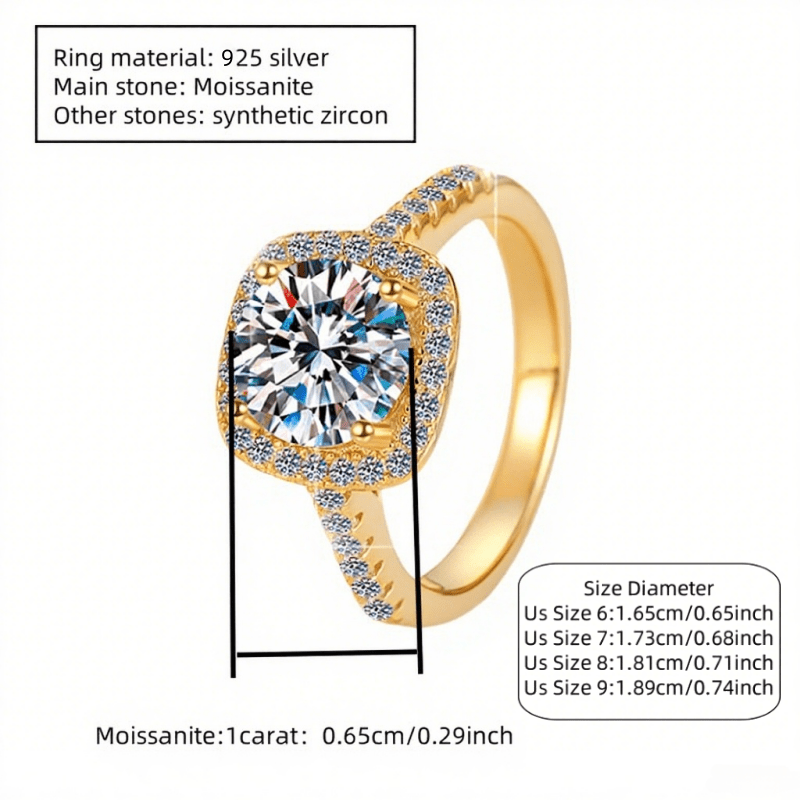 Unisex 1 Carat Moissanite Wedding Ring, 925 Silver